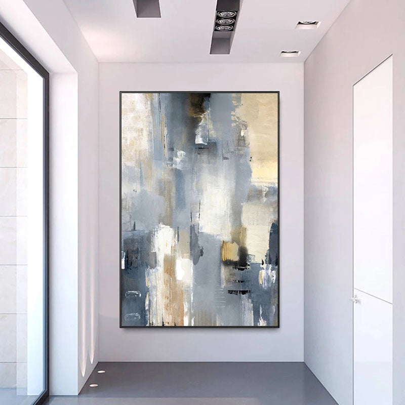 a painting hanging on a wall in a room