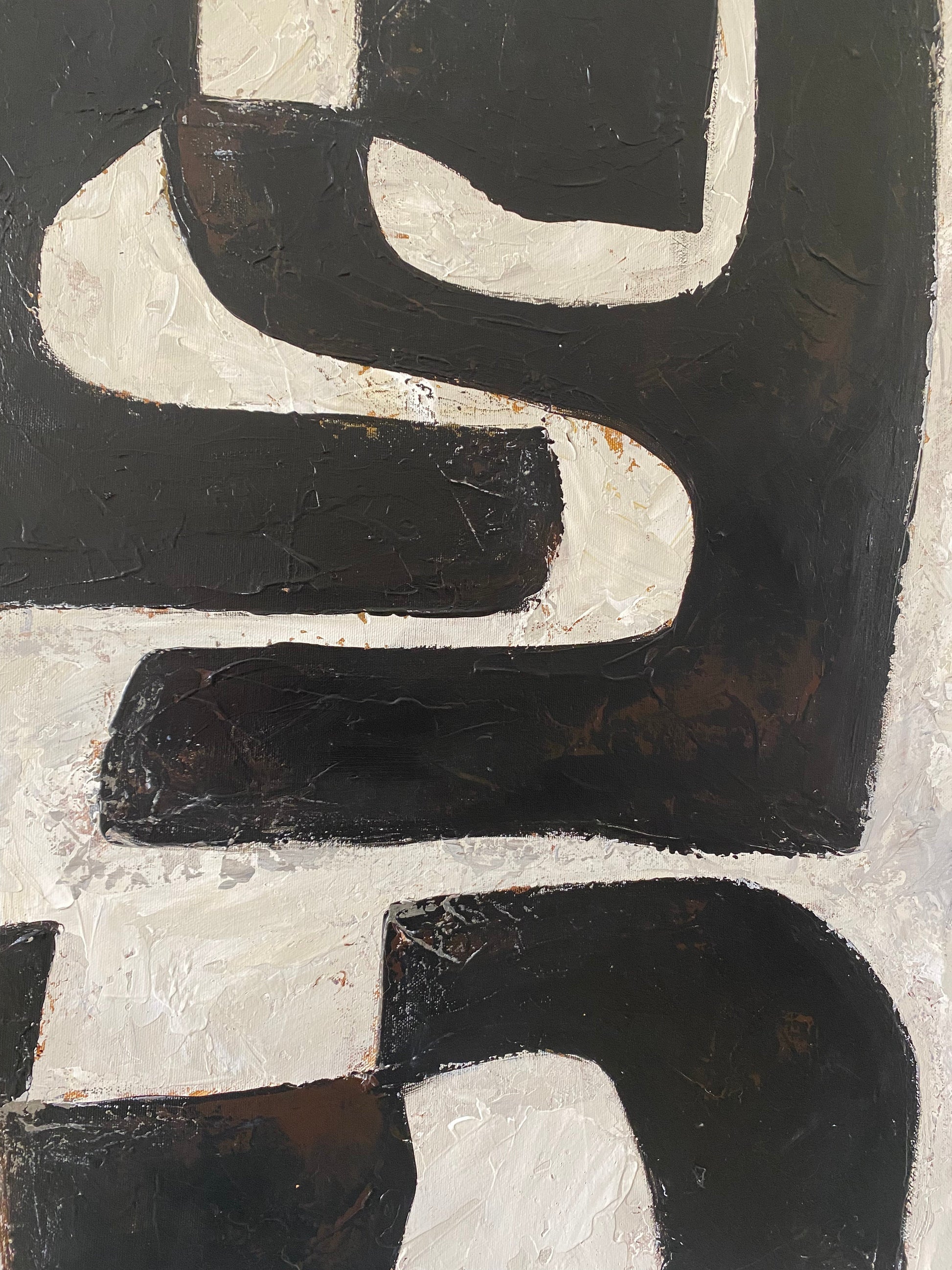 a painting of a black and white letter s