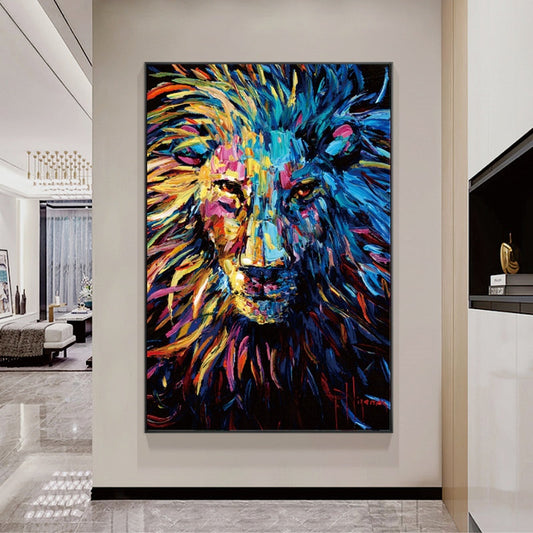 a painting of a lion on a wall