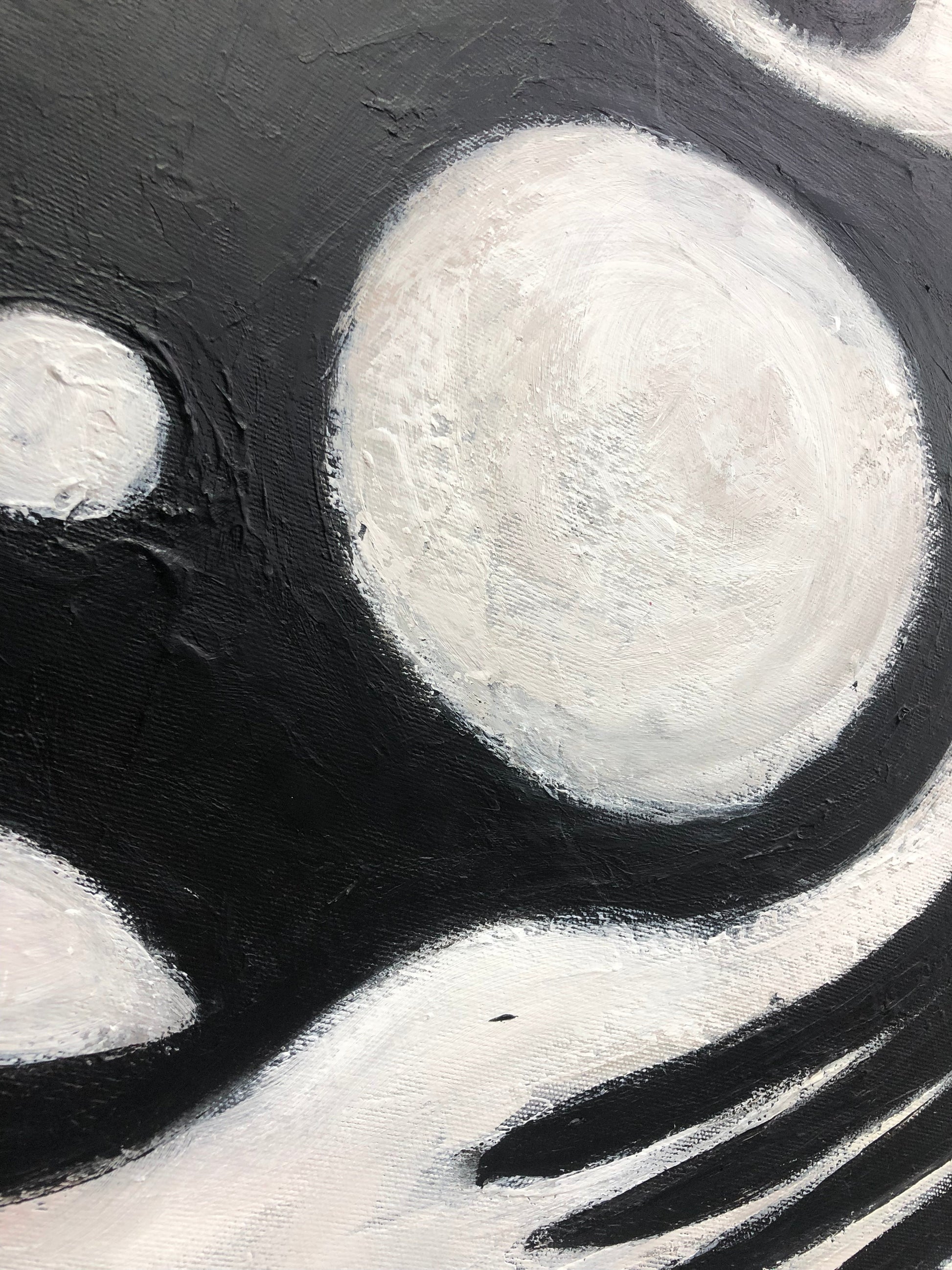 a black and white painting with circles on it