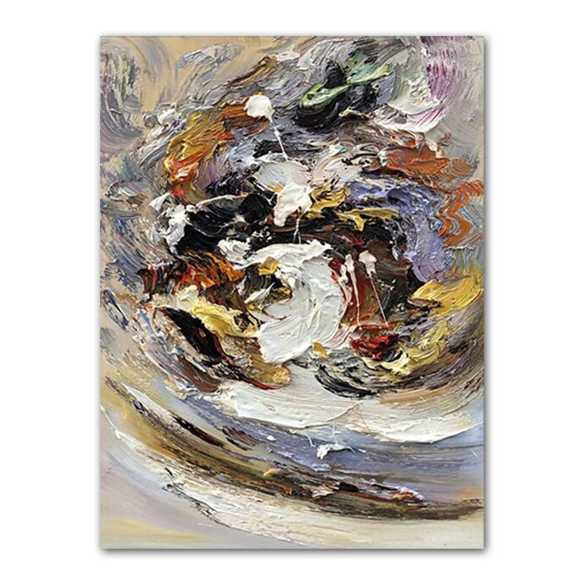 The image is an abstract painting with a mix of colors and brushstrokes, creating a dynamic and visually striking composition.