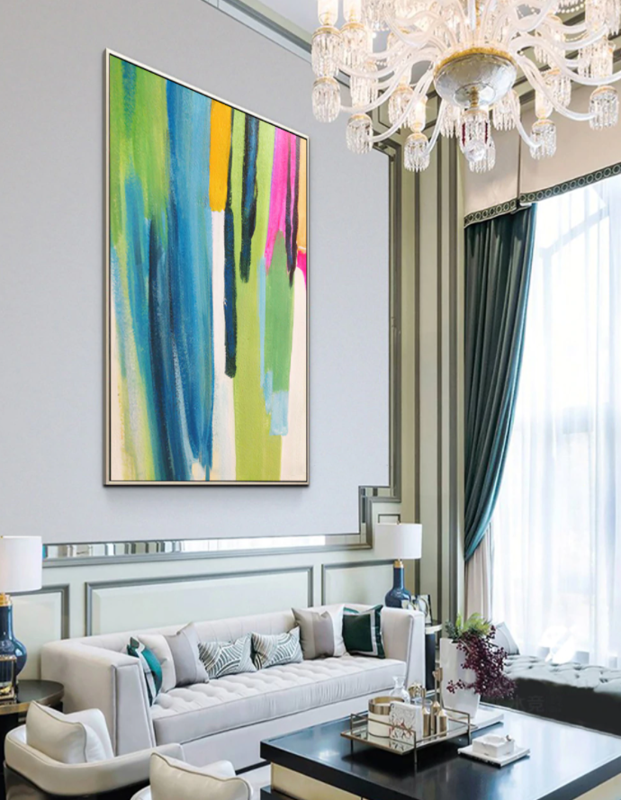 a living room filled with furniture and a chandelier