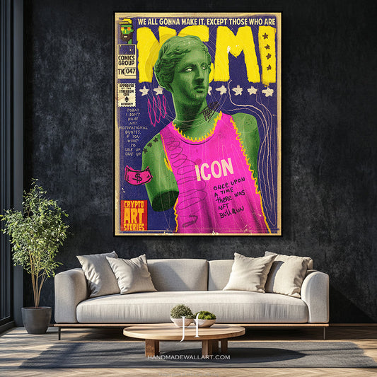 a living room with a couch and a painting on the wall