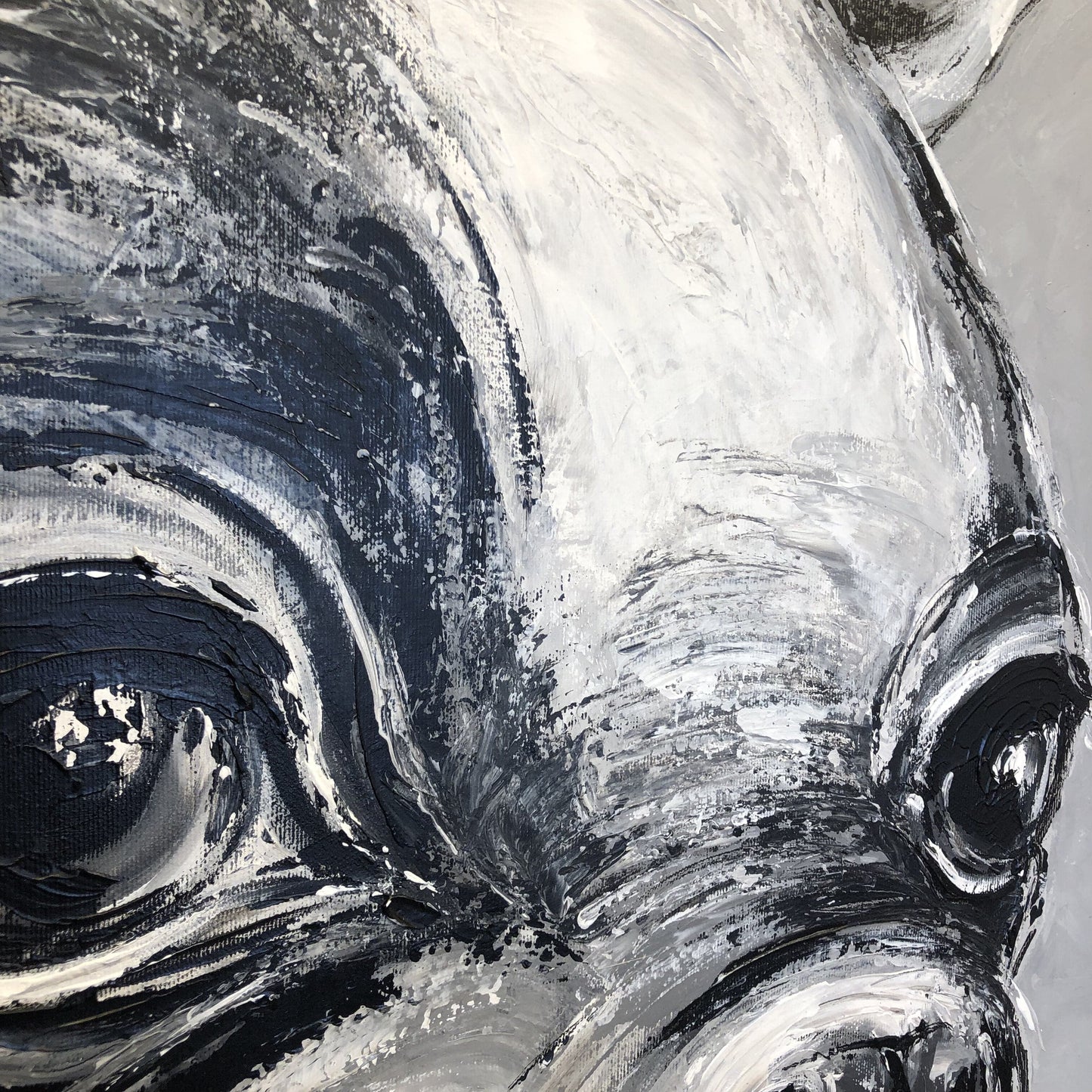 a black and white painting of a rhino's face