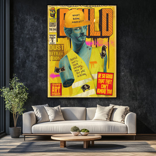 a living room with a couch and a painting on the wall