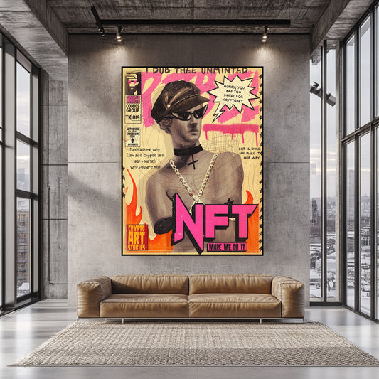a living room with a couch and a painting on the wall