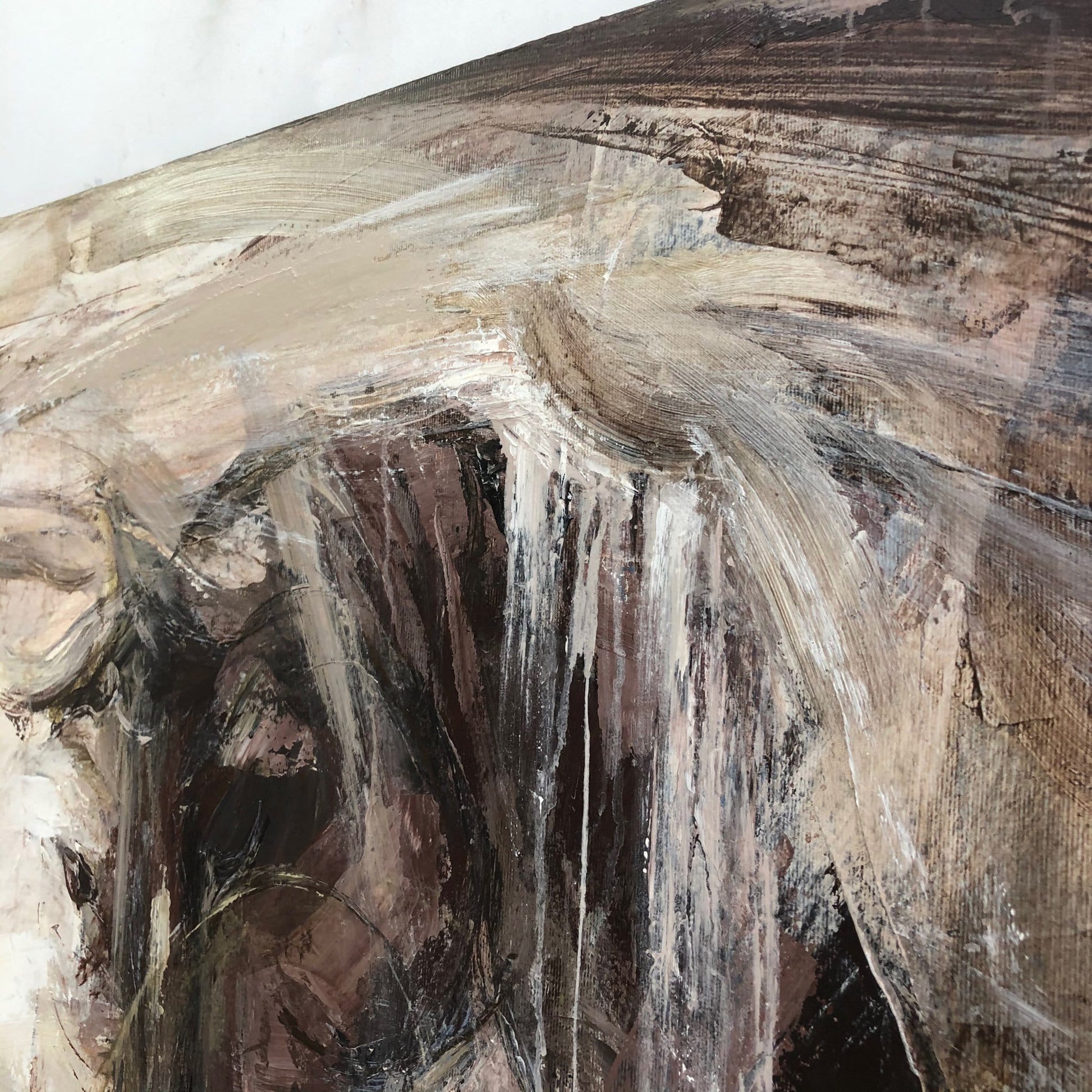 a painting of a waterfall in a rocky area