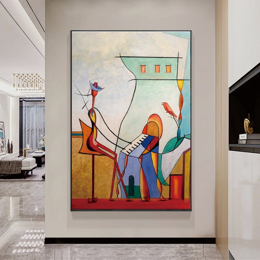 a painting hanging on the wall of a living room