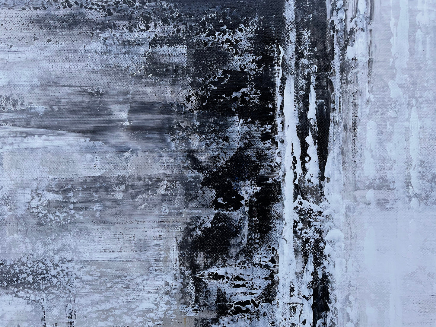 an abstract painting with black and white colors