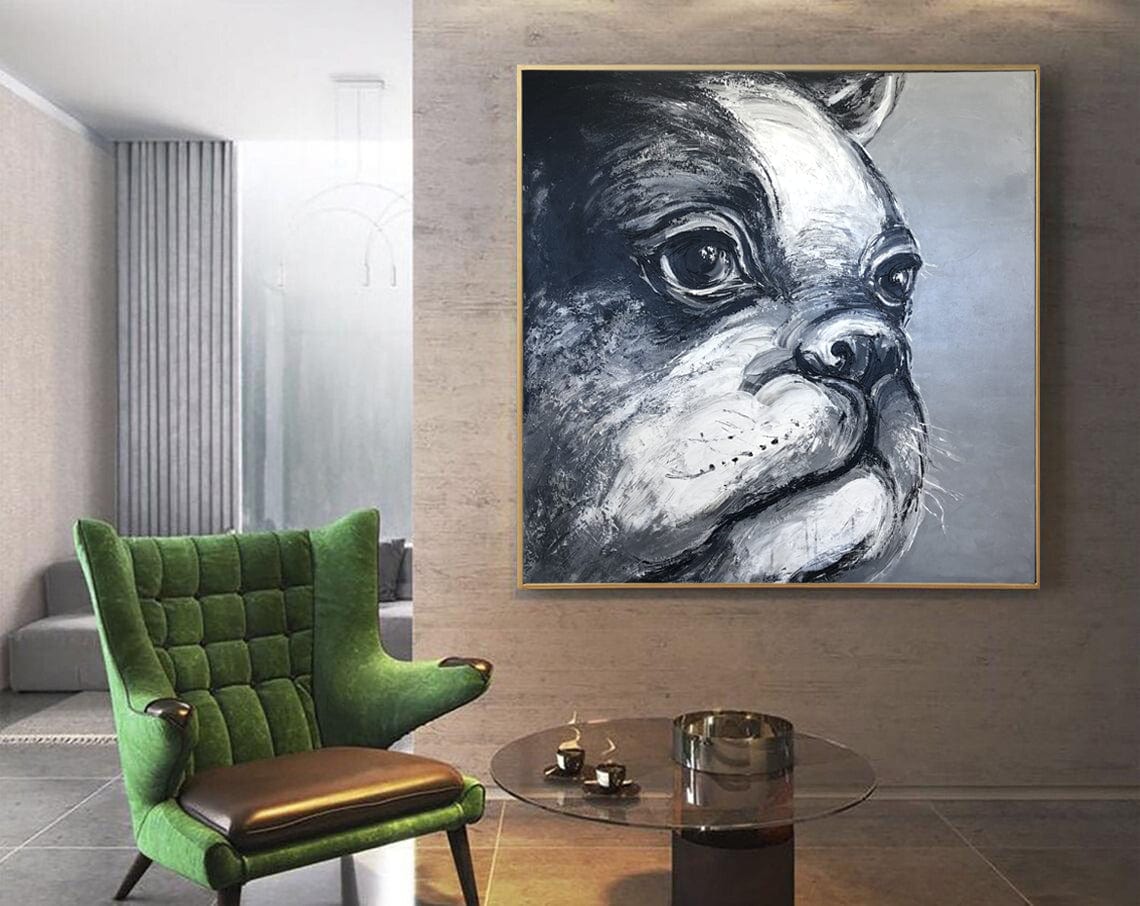 a painting of a dog in a living room