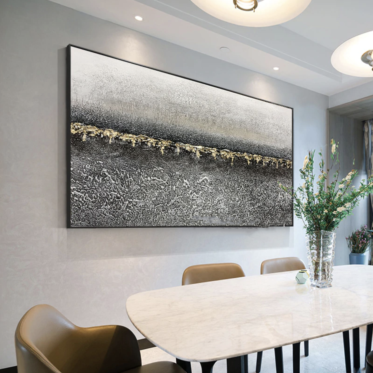 a white table and chairs in a room