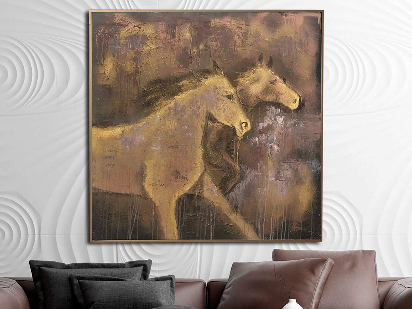 a painting of a horse in a living room