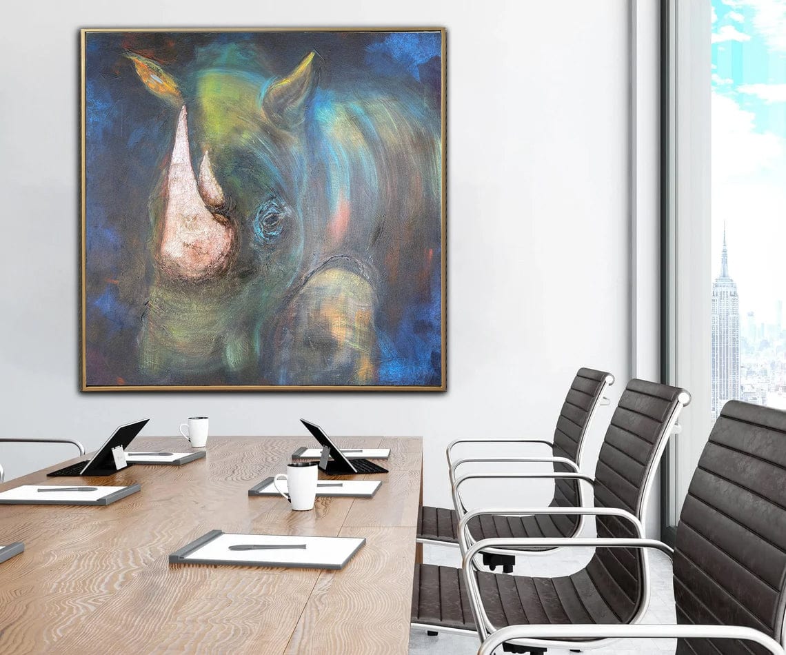 a painting of a horse in a meeting room