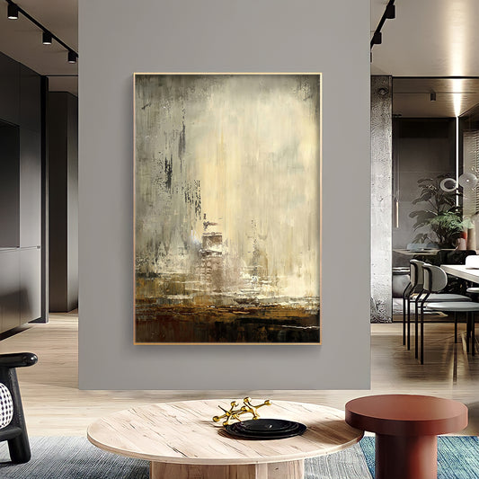 a painting hanging on a wall in a living room