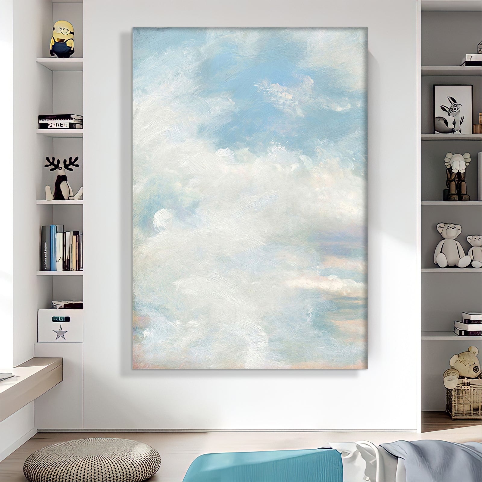 a painting hanging on a wall in a room