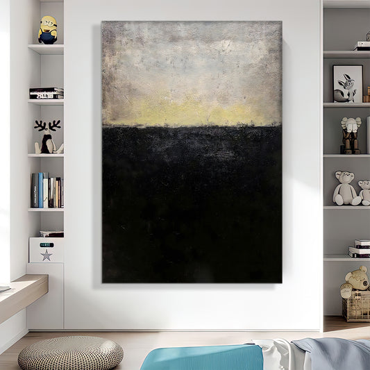 a painting hanging on a wall in a room