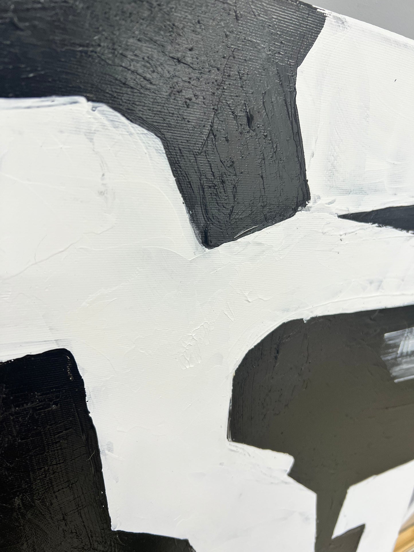 a close up of a black and white painting