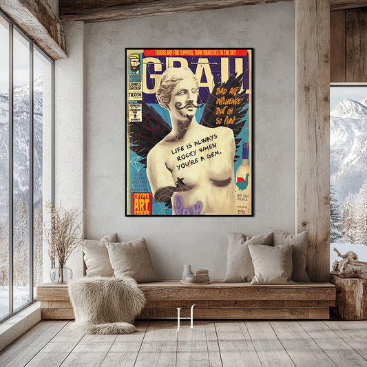 a poster of a naked woman on a wall