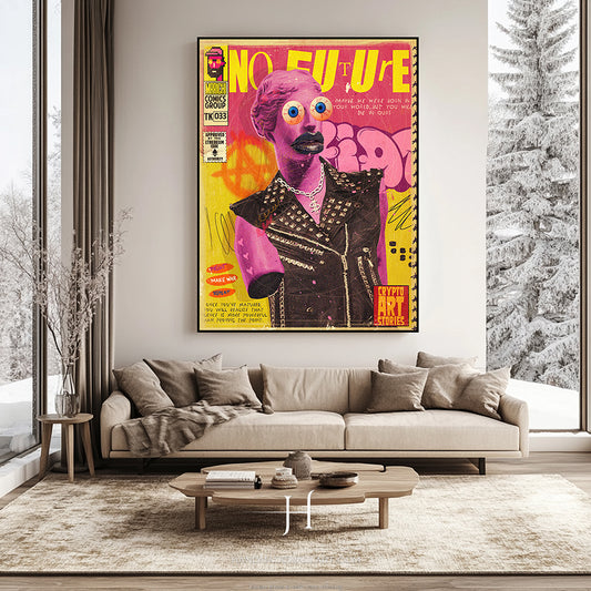 a living room filled with furniture and a painting on the wall