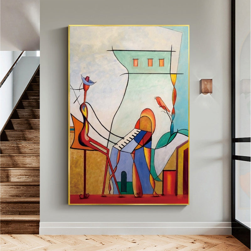 a painting hanging on the wall of a room