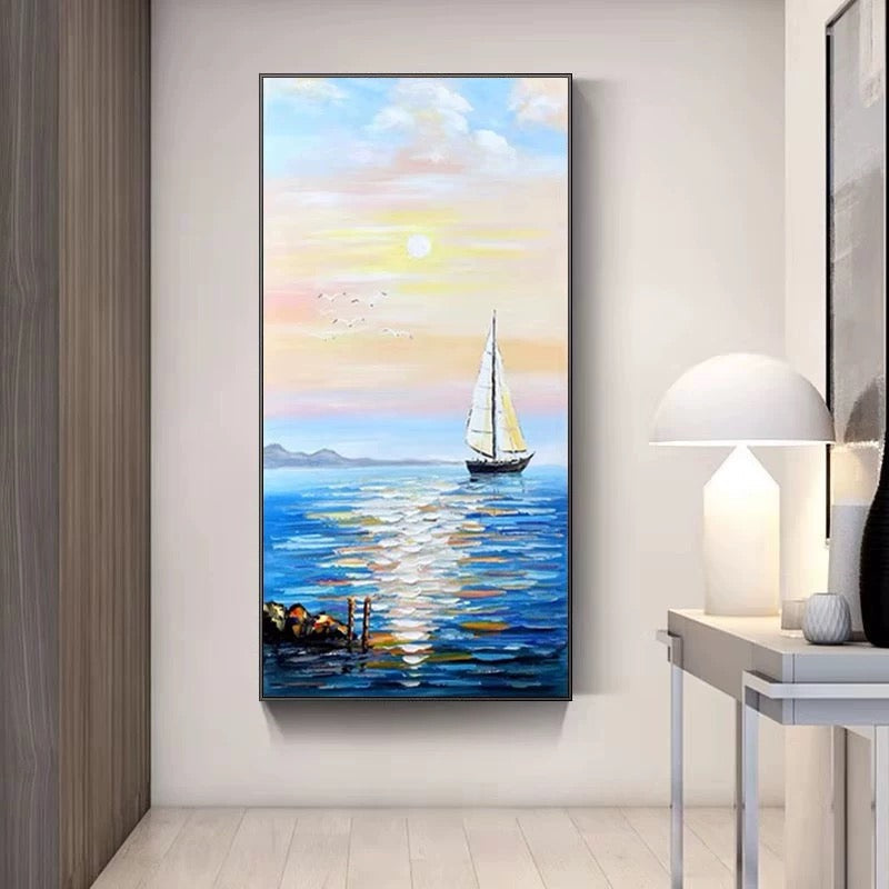 a painting of a sailboat in the ocean