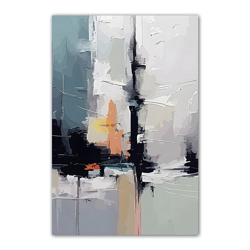 The image is an abstract painting featuring a mix of bold colors and brushstrokes, creating a dynamic and visually striking composition.