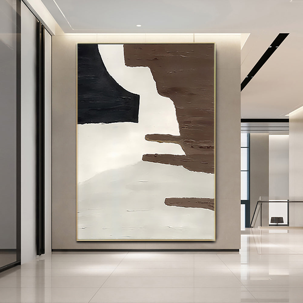 a large abstract painting on a wall in a hallway