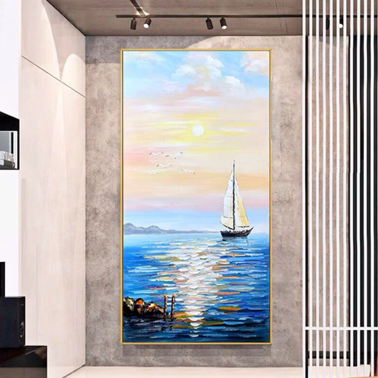 a painting of a sailboat in the ocean