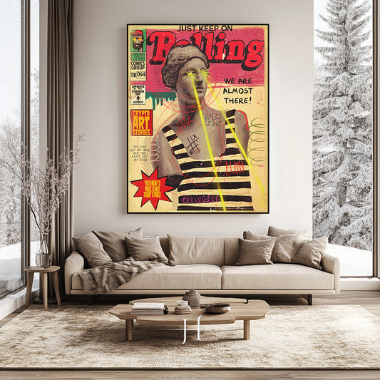 a living room filled with furniture and a painting on the wall