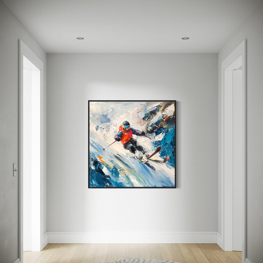 a painting hanging on a wall in a room