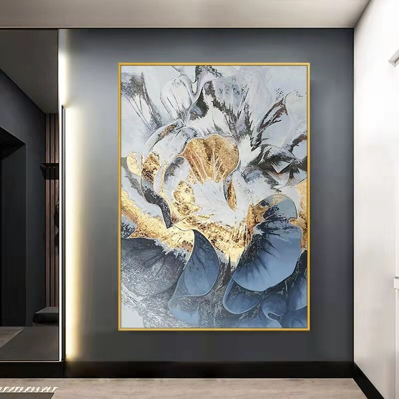 a painting hanging on a wall in a hallway