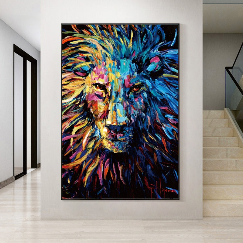 a painting of a lion on a wall