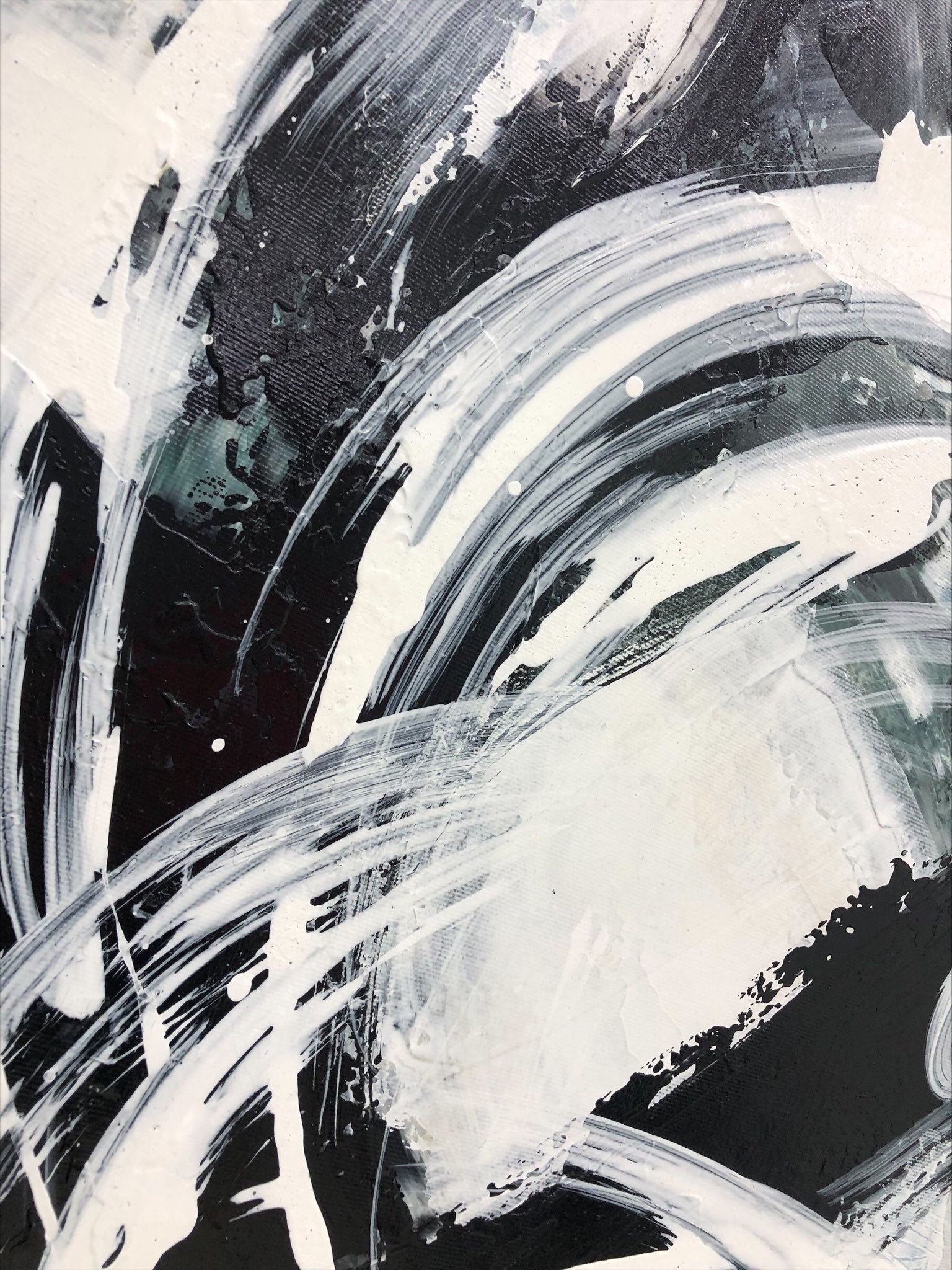 a black and white painting with white lines