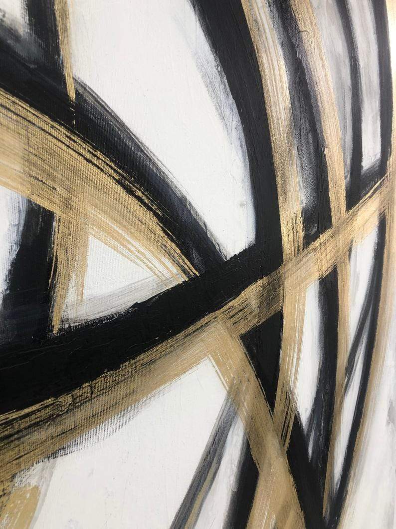 a painting of black and gold lines on a white background