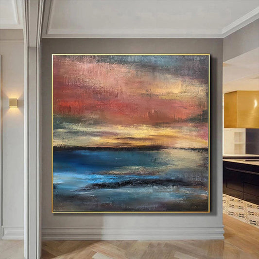 a painting hanging on a wall in a living room