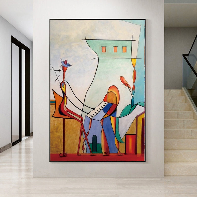 a painting hanging on the wall of a hallway