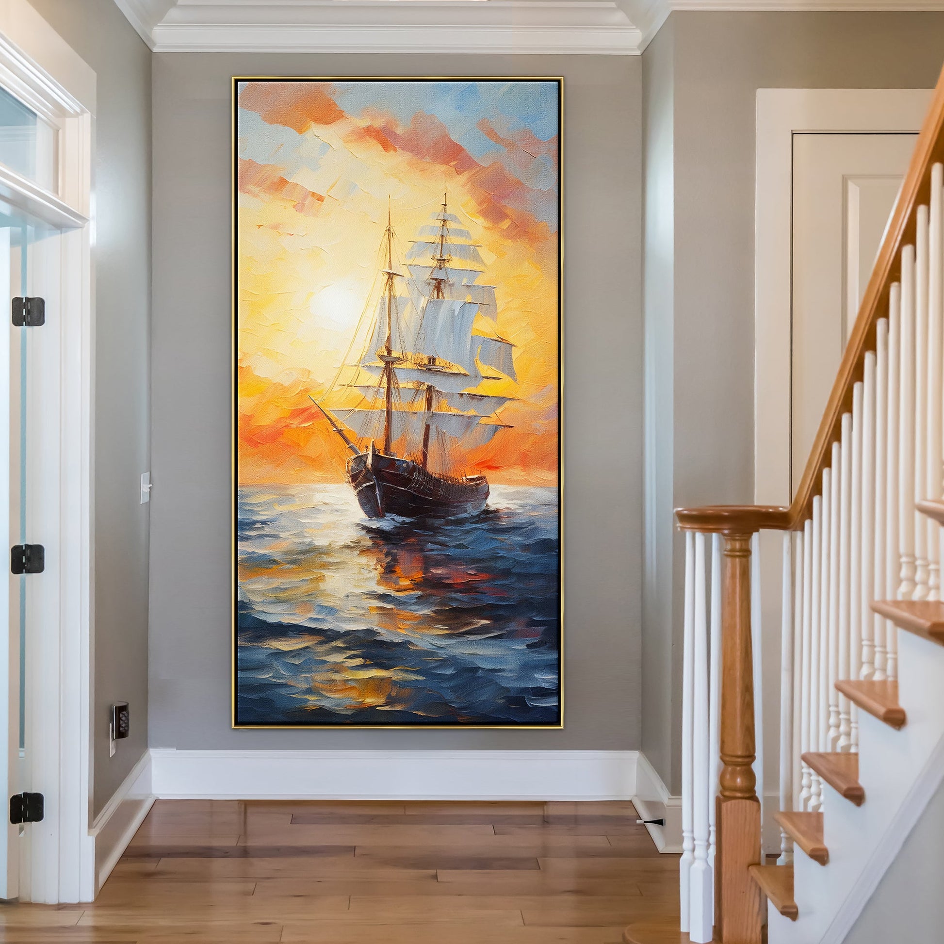 a painting of a ship in the ocean