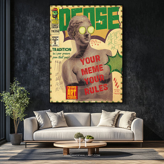 a living room with a couch and a painting on the wall