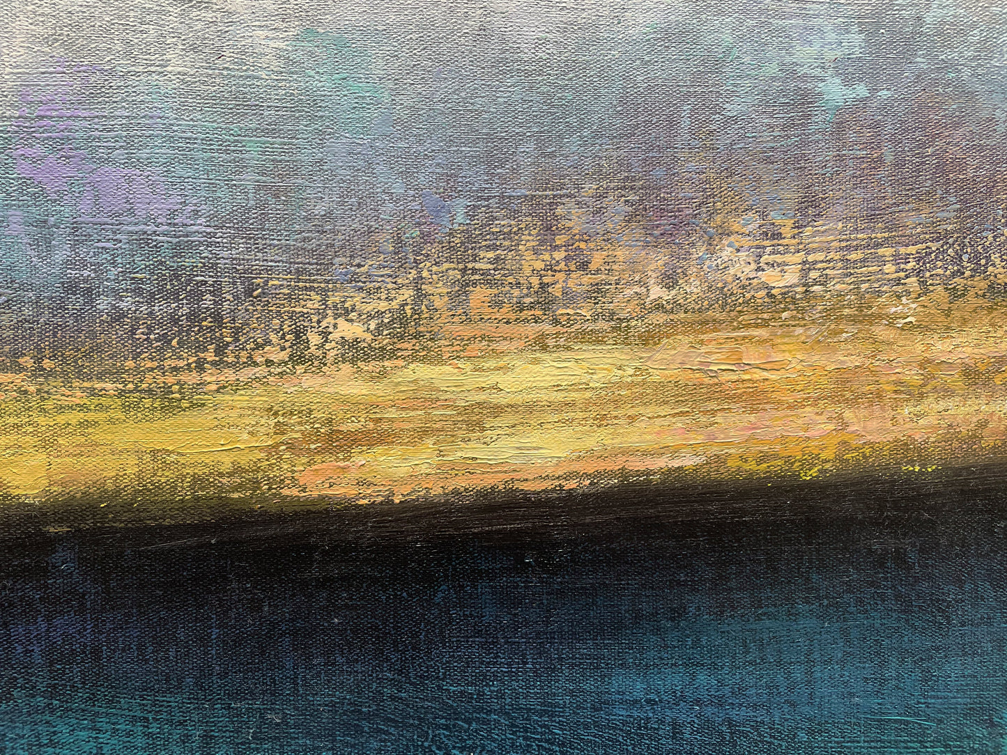 a painting of a landscape with blue and yellow colors