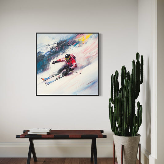 a painting of a person skiing down a hill