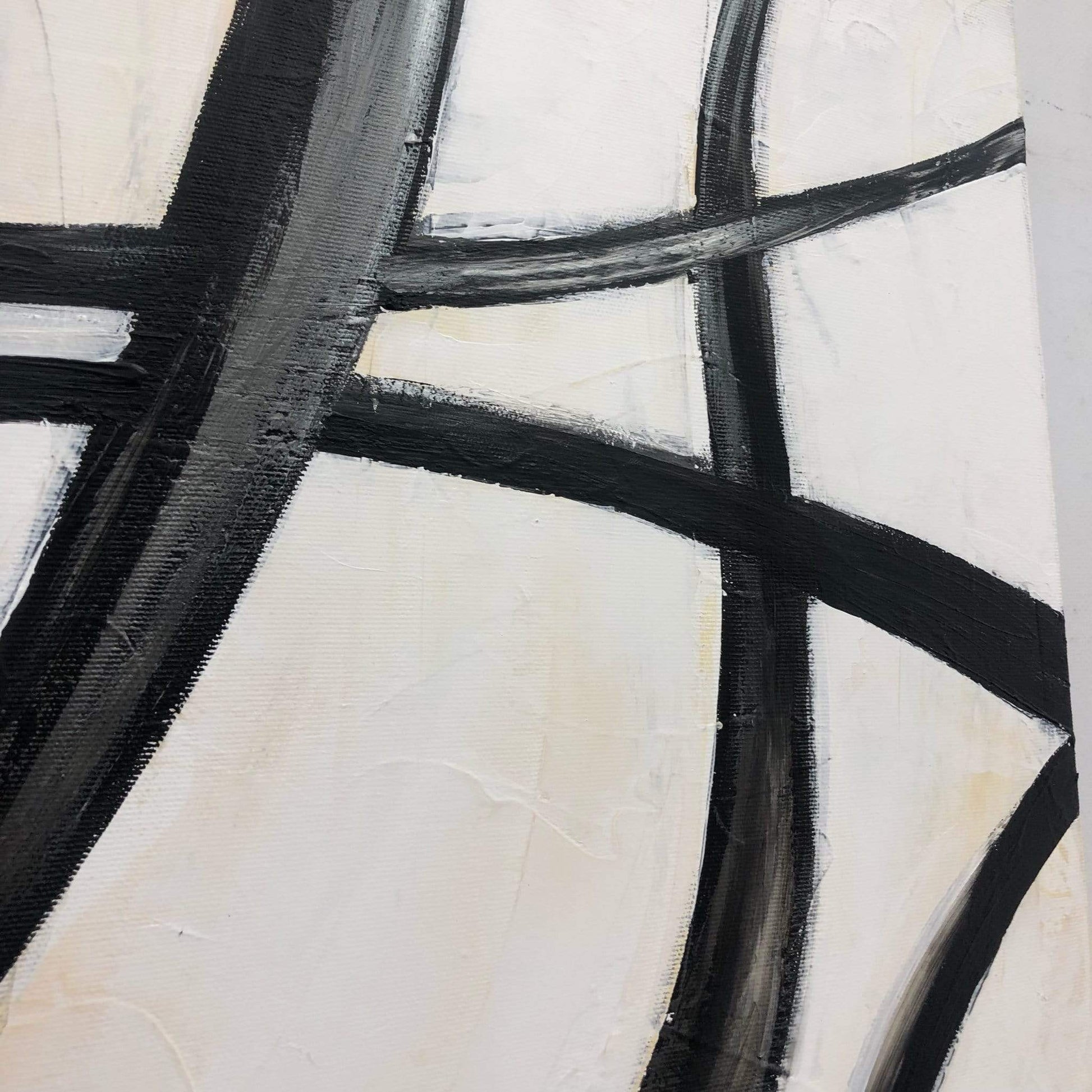 a painting of black and white lines on a white background