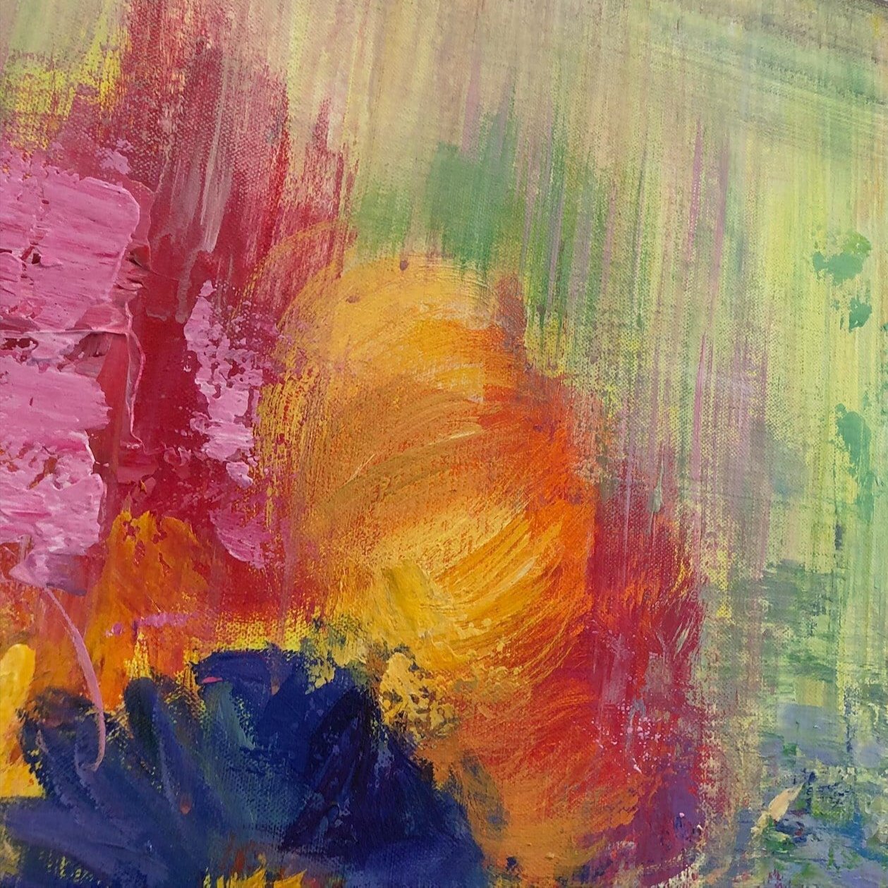 The image is an abstract painting with vibrant colors and brushstrokes, creating a dynamic and energetic composition.
