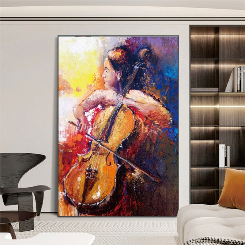 a painting of a woman playing a cello