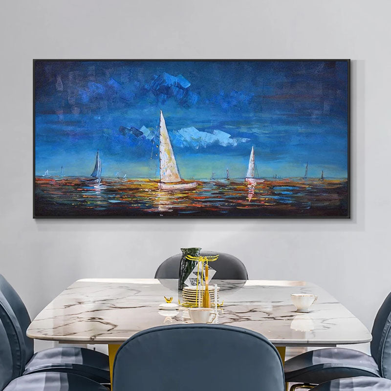 a painting of sailboats in the ocean