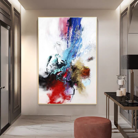 a painting hanging on a wall in a room