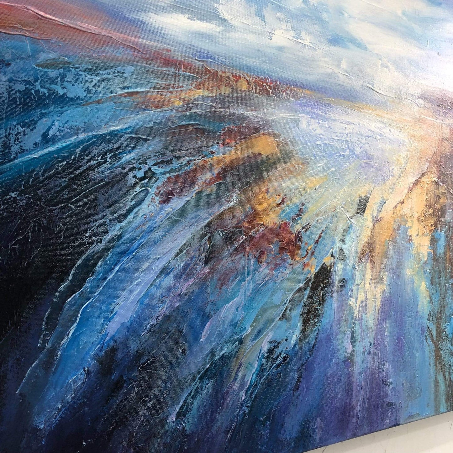 a painting of a large wave in the ocean