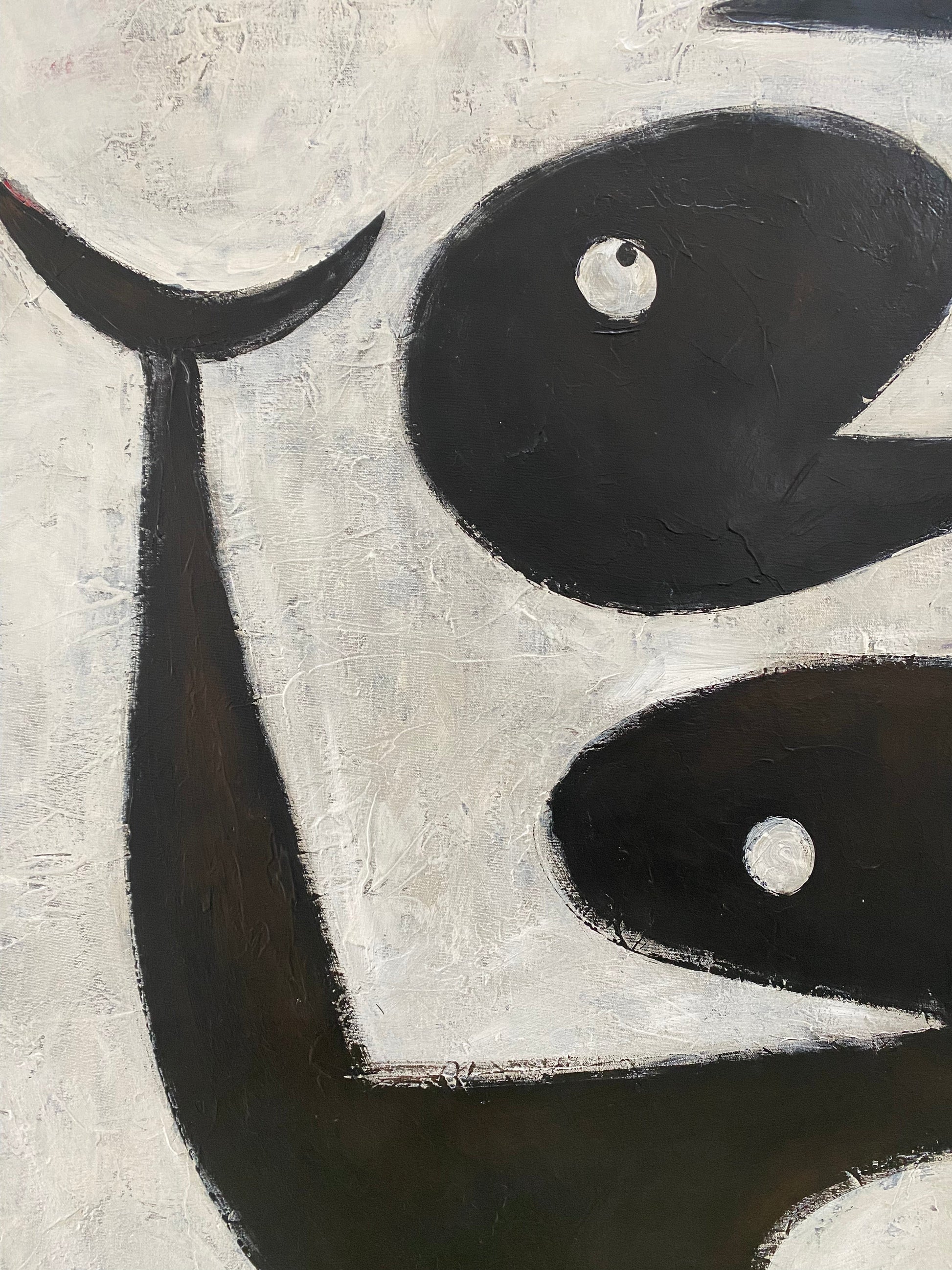 a painting of a black and white abstract design