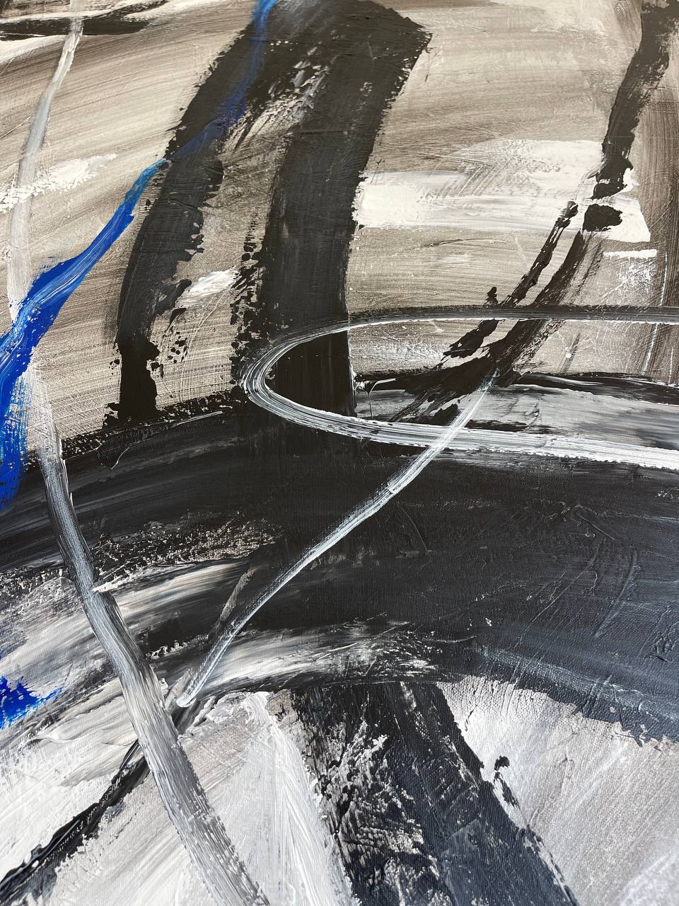 a painting of a black and white abstract painting