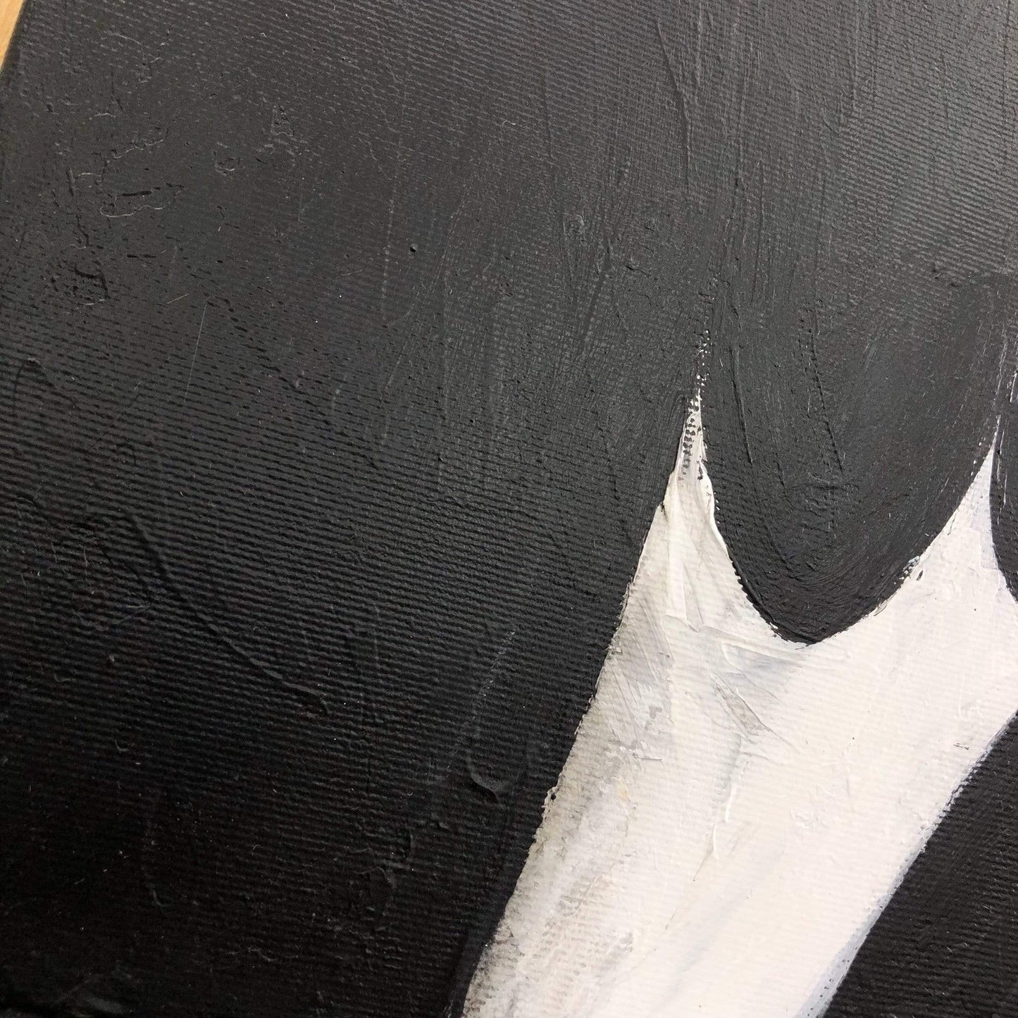 a close up of a painting of a black and white cat