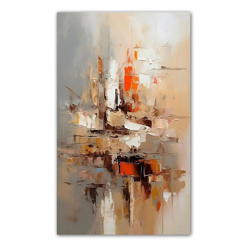 The image is an abstract painting featuring a variety of colors and brushstrokes, creating a dynamic and visually striking composition.